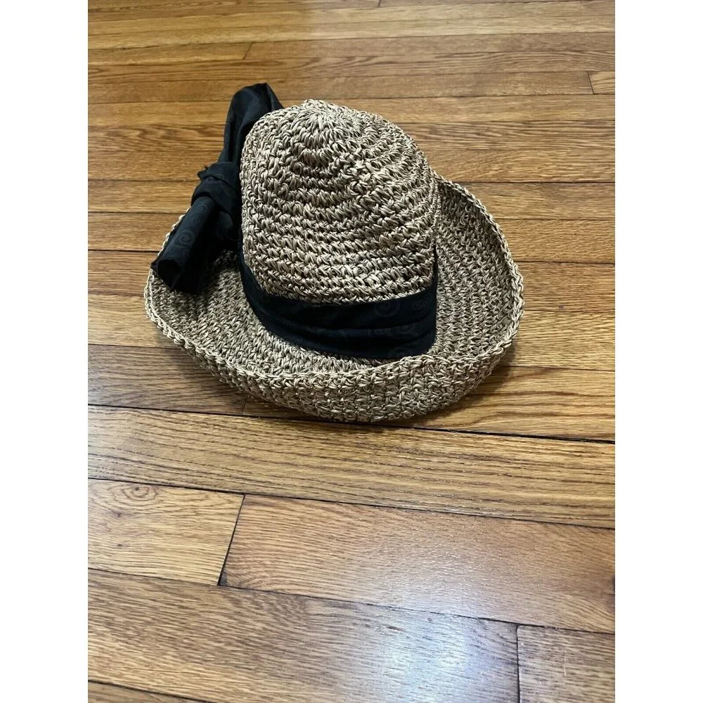 Walt Disney World Womens Straw Sun Hat Adult One Size Beige w/ Black Ribbon
